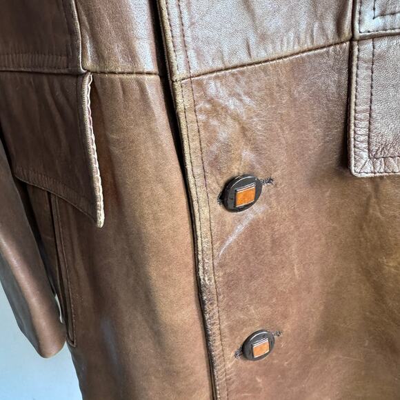 Vintage 1970s Leather Coat 42 Large Brown Gary Gordon Removable Lining Men's - Picture 5 of 6